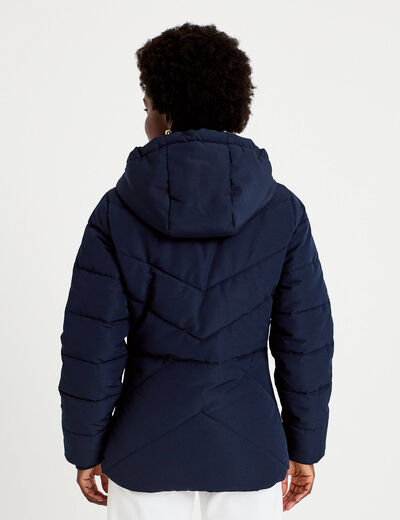 Doudoune cintr&eacute;e &agrave; capuche bleu marine femme