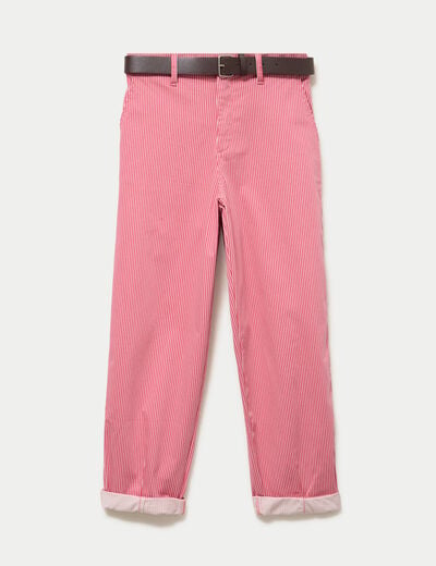 Pantalon chino 7/8&egrave;me taille &eacute;lastiqu&eacute;e rose framboise femme