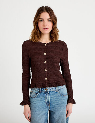 Gilet col rond manches longues bordeaux femme
