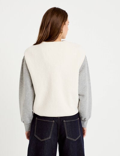 Gilet sans manches bouclette ecru femme
