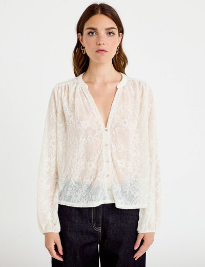 Blouse maille fantaisie ecru femme