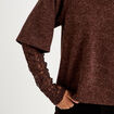 Top bi-mati&egrave;re dentelle col rond marron fonc&eacute; femme
