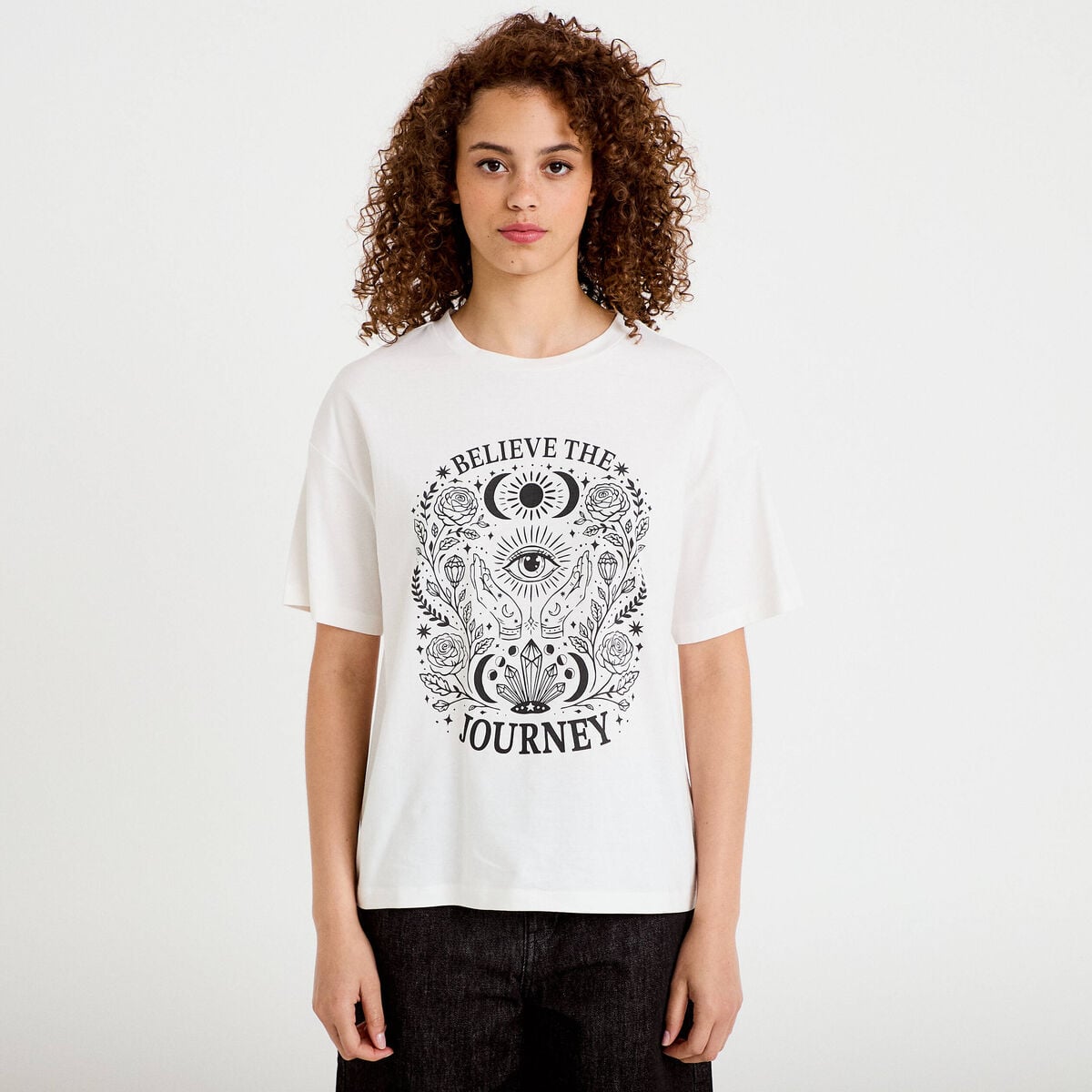 T-shirt oversize manches longues ecru femme