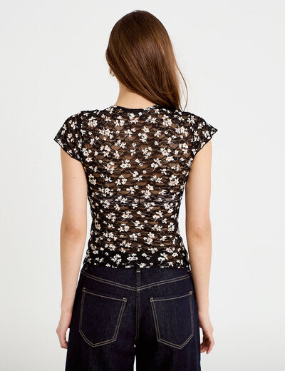 T-shirt ajust&eacute; court d&eacute;collet&eacute; dentelle noir femme