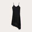 Robe longue droite col v satin&eacute;e noir femme