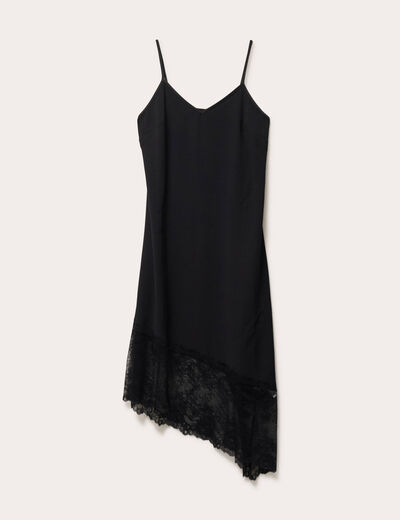 Robe longue droite col v satin&eacute;e noir femme