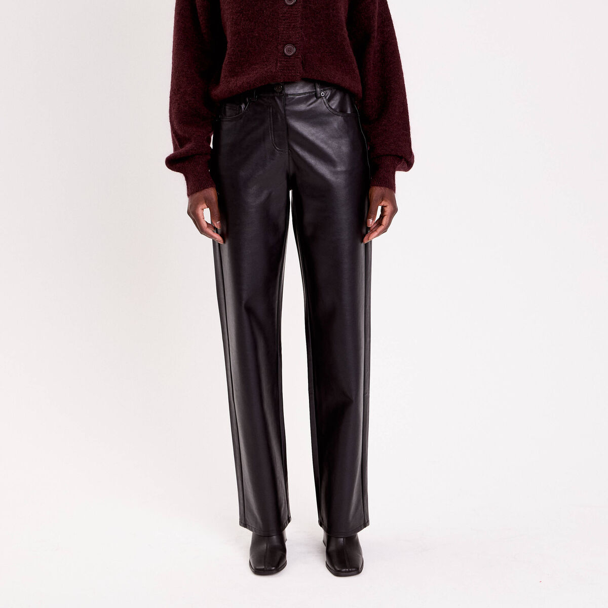 Pantalon large similicuir noir femme