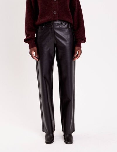 Pantalon large similicuir noir femme