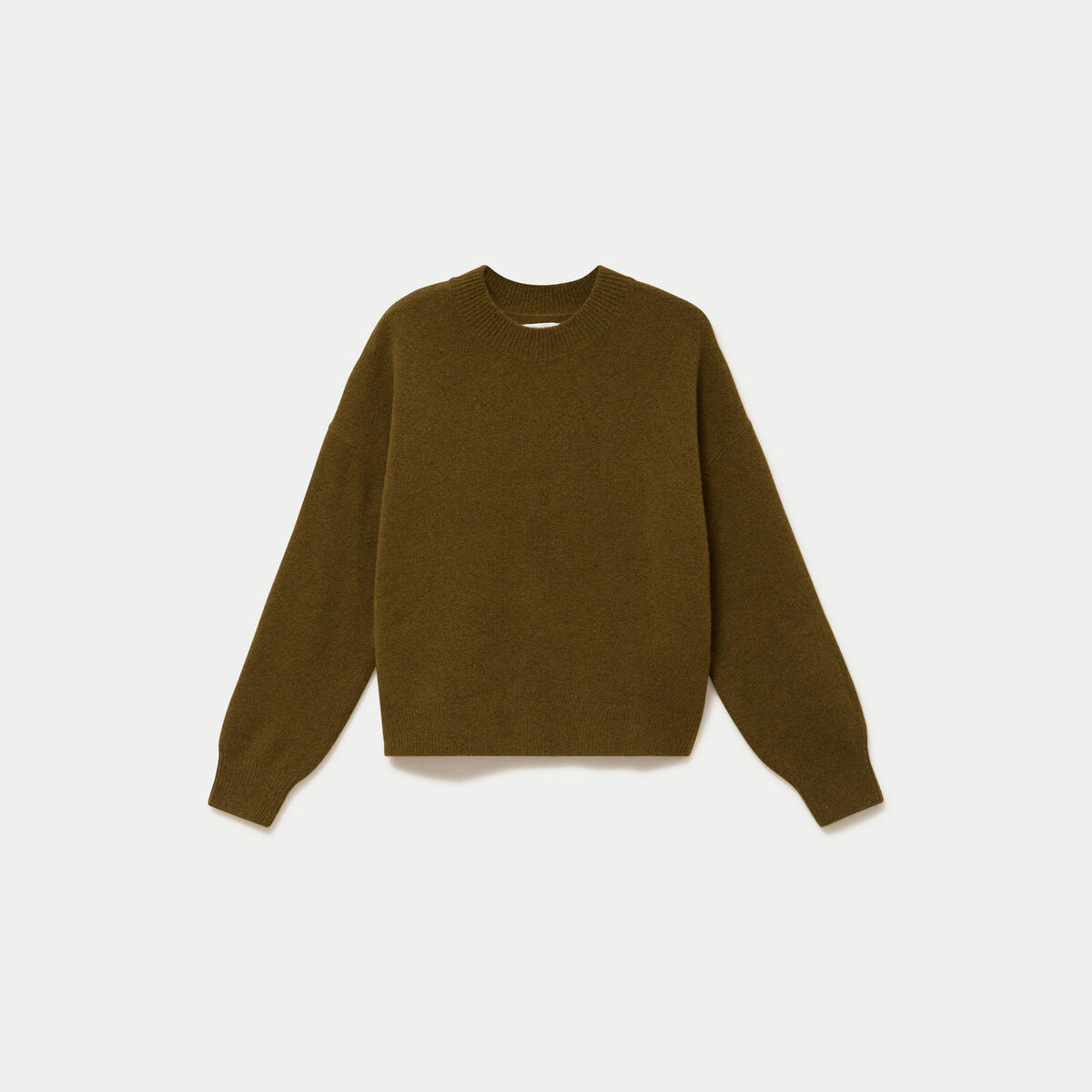 Pull col rond vert olive femme