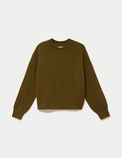 Pull col rond vert olive femme
