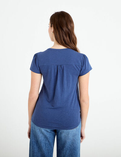 T-shirt boutonn&eacute; sur le devant bleu fonc&eacute; femme