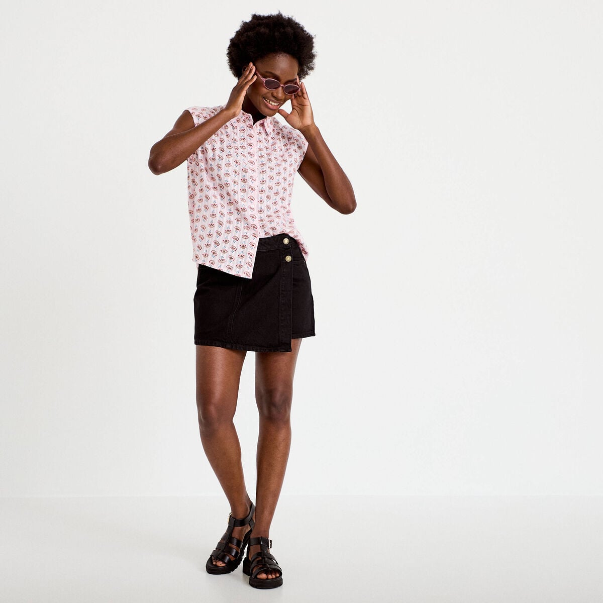 Chemise ample sans manches col classique rose femme