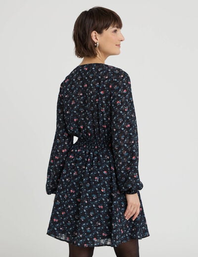 Robe courte &eacute;vas&eacute;e col v manches longues noir femme