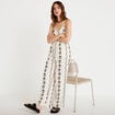 Pantalon large taille standard brod&eacute; blanc femme