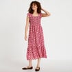 Robe longue &eacute;vas&eacute;e smock&eacute;e rouge femme