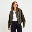 Veste effet boule manches longues vert kaki femme
