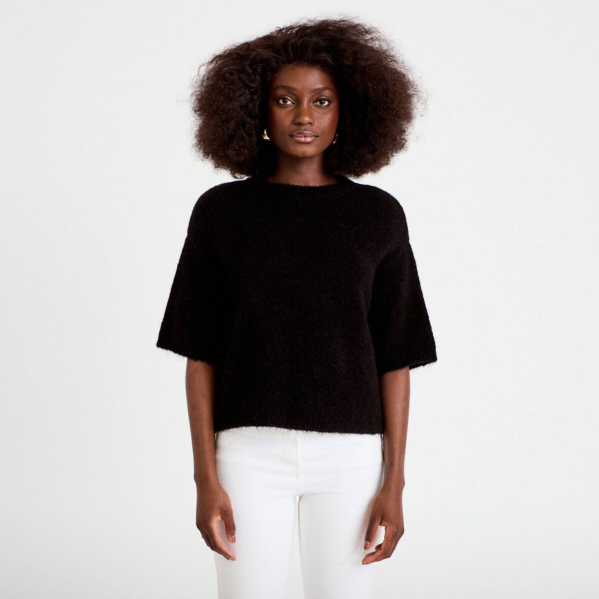 Pull manches courtes noir femme