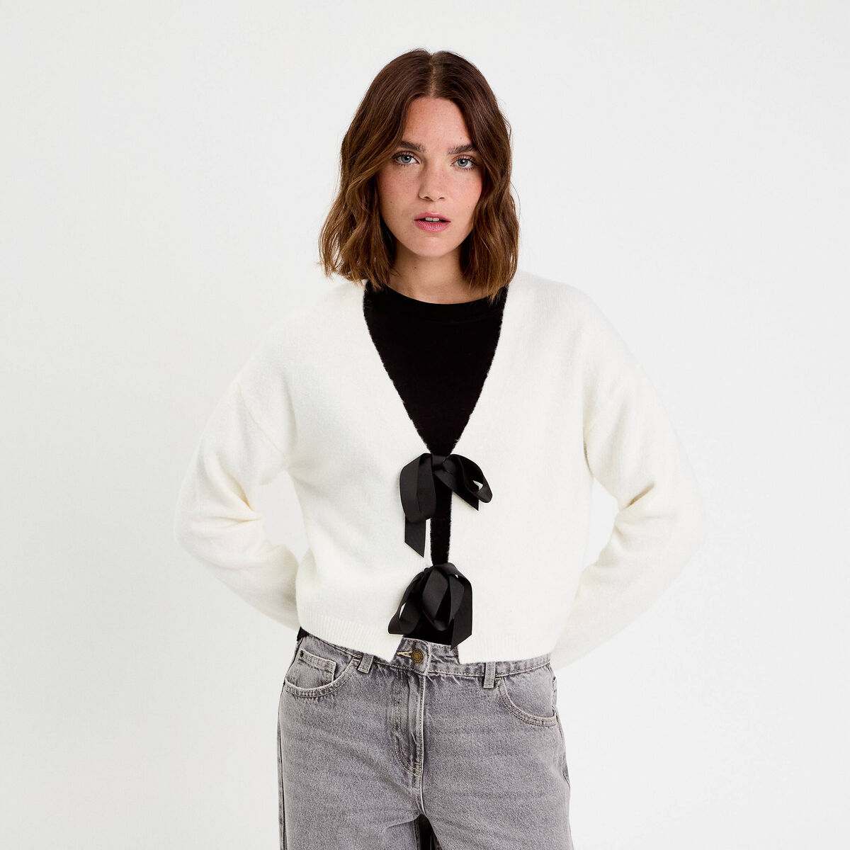Gilet nou&eacute; ecru femme