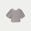 Blouse effet boule manches courtes bleu femme