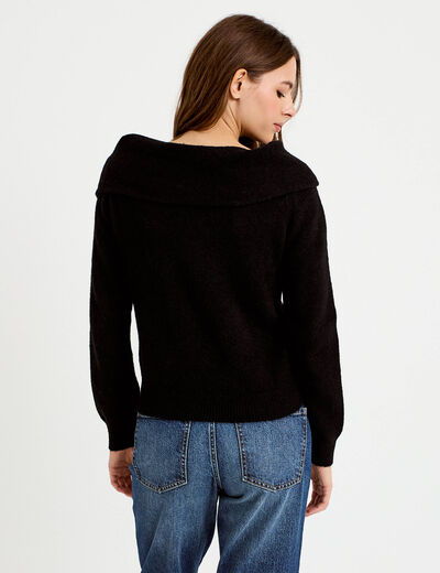 Pull col bardot manches longues noir femme
