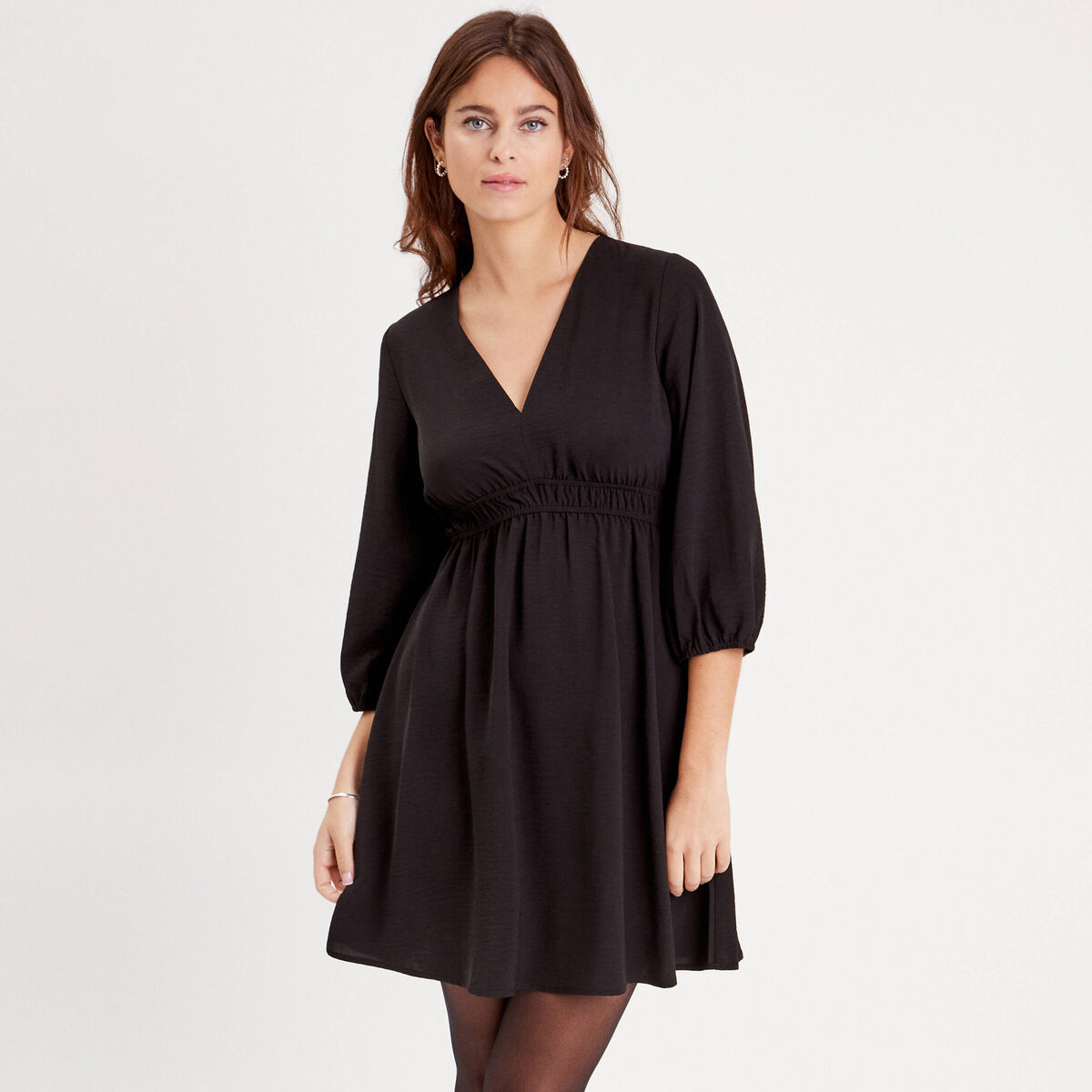 Robe &eacute;vas&eacute;e manches 3/4 noir femme