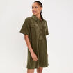 Robe courte droite en velours coton vert kaki femme