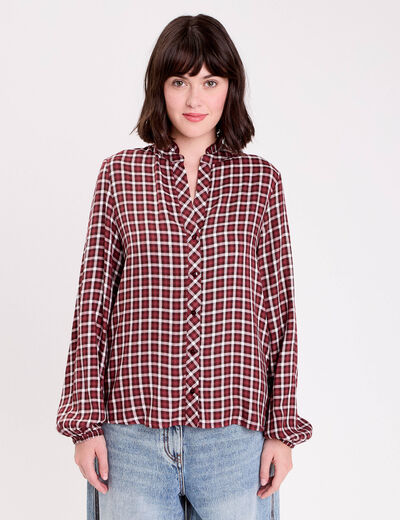 Blouse col montant manches longues bordeaux femme