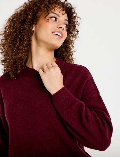 Pull col rond manches longues bordeaux femme