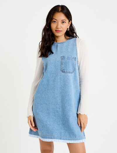 Robe droite courte en jean sans manches denim bleach femme