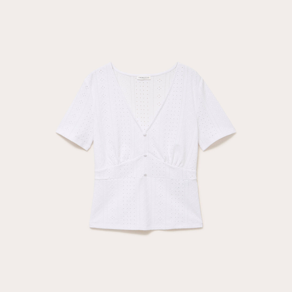 T-shirt ajour&eacute; taille empire ecru femme