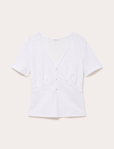 T-shirt ajour&eacute; taille empire ecru femme
