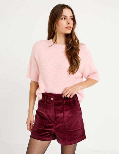 Pull manches courtes rose clair femme