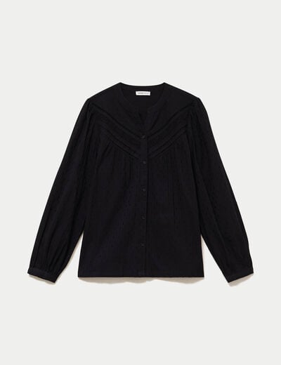 Blouse droite col rond manches longues noir femme
