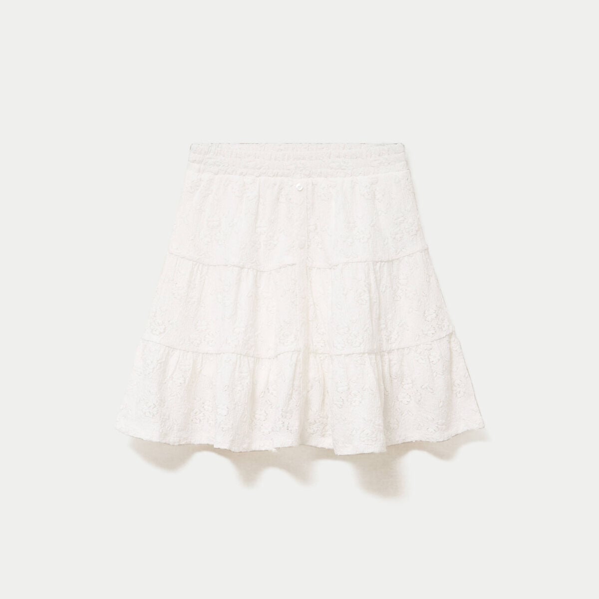 Jupe-short courte &eacute;vas&eacute;e en maille ecru femme