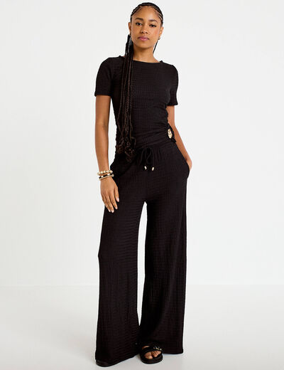 Pantalon large taille standard noir femme