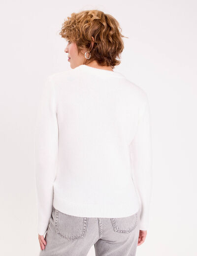 Pull motif noeud ecru femme