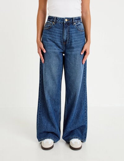 Jean wide leg taille haute Petite bleu fonc&eacute; femme