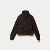 Veste droite bouclette col montant marron fonc&eacute; femme