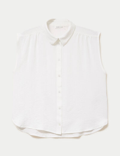 Chemise ample sans manches pliss&eacute;e ecru femme