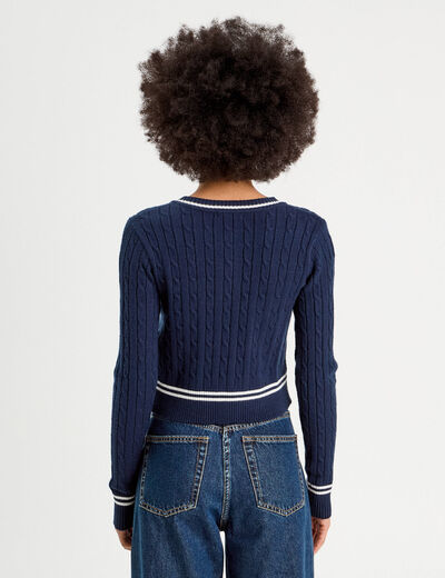 Gilet manches longues ajust&eacute; bleu marine femme