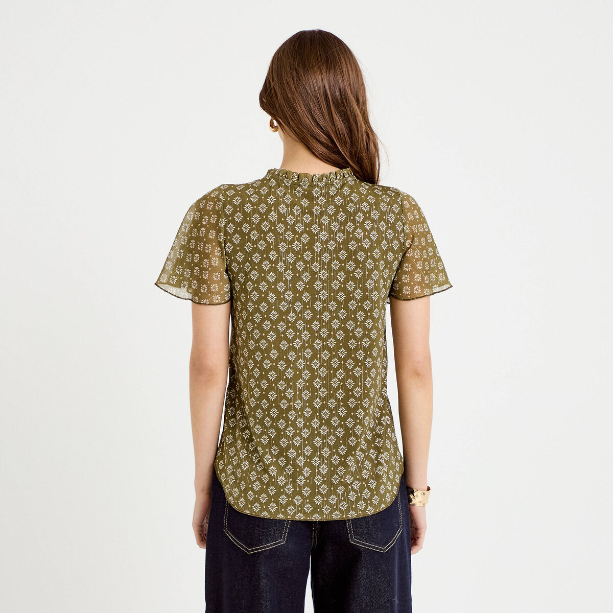 Blouse droite longue manches courtes vert femme