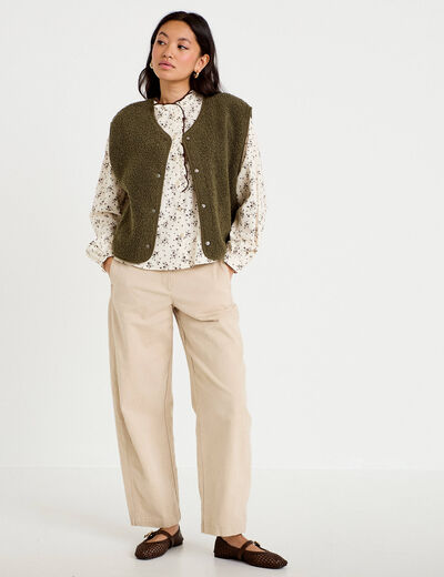 Gilet sans manches effet polaire vert kaki femme