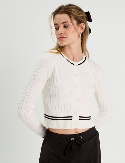 Gilet manches longues ajust&eacute; ecru femme