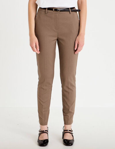 Pantalon cigarette ceintur&eacute; taupe femme