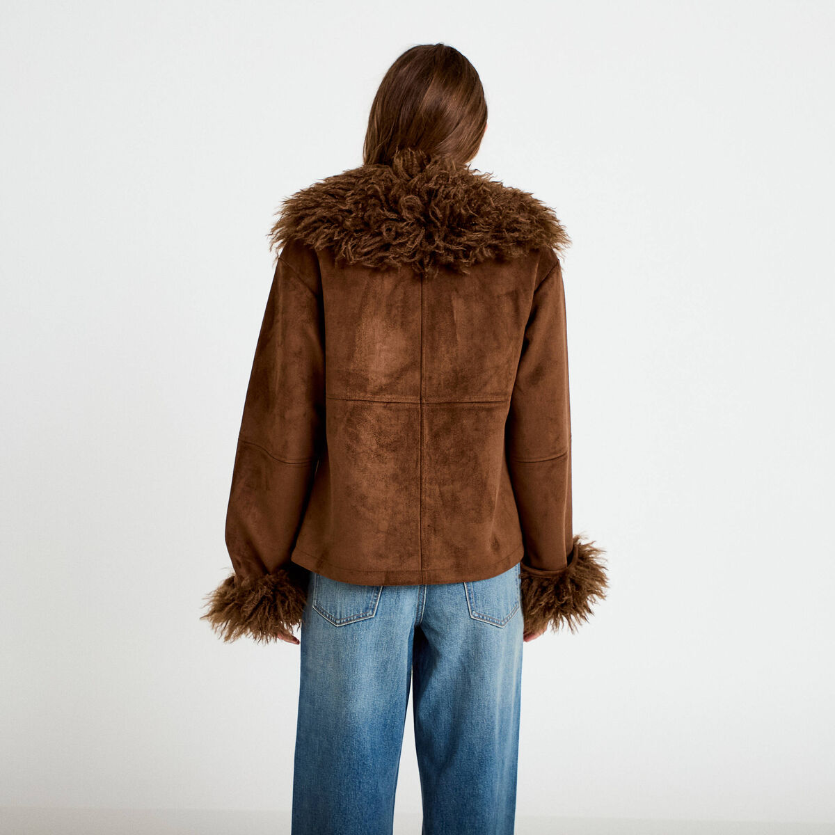 Manteau droit manches longues marron femme