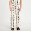 Pantalon large taille standard brod&eacute; blanc femme