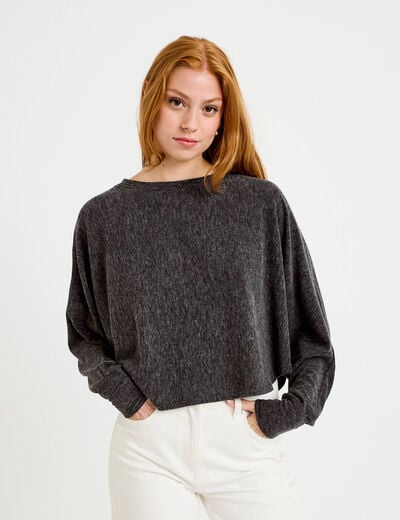 Cape boyfriend cropped col rond gris fonc&eacute; femme