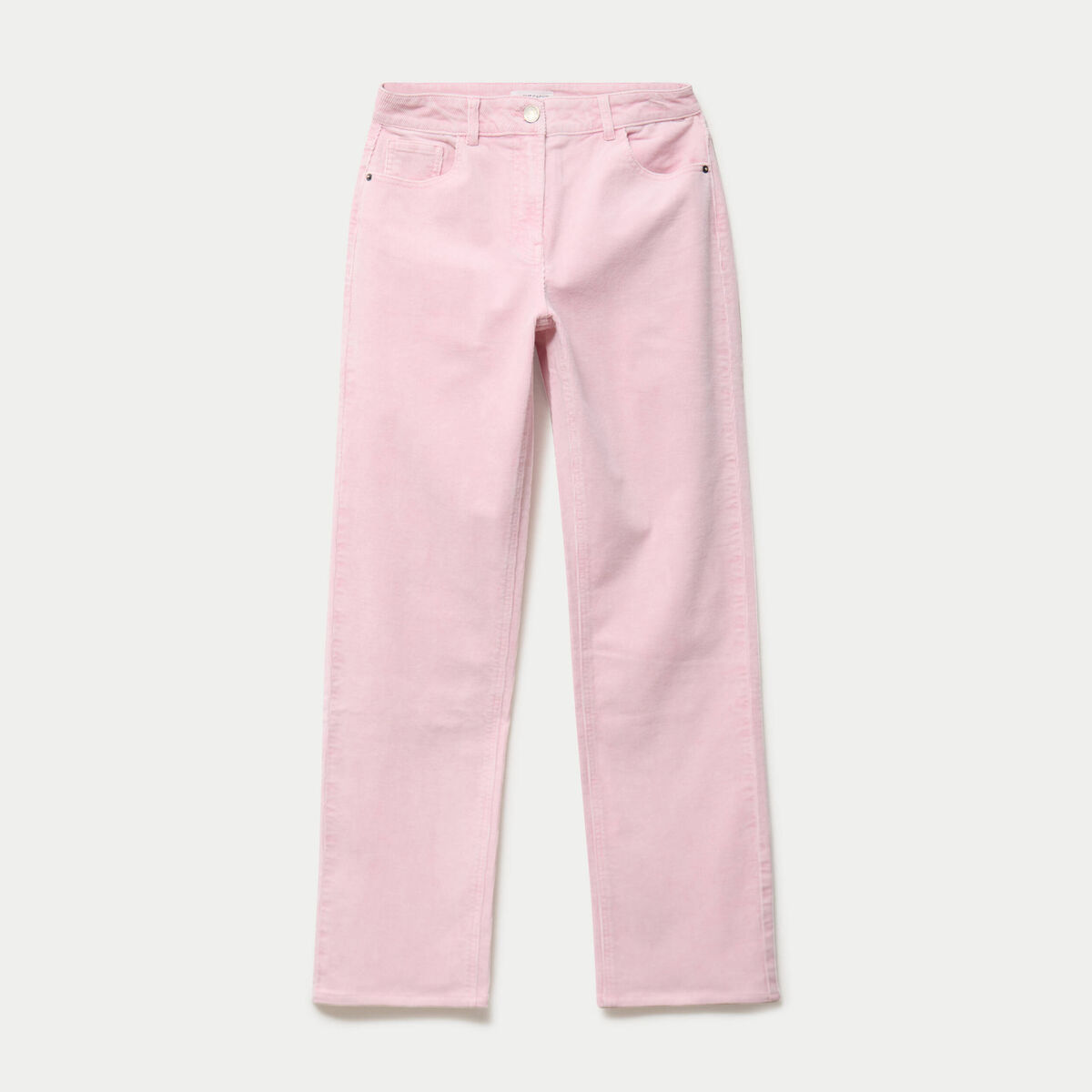Pantalon droit en velours rose clair femme