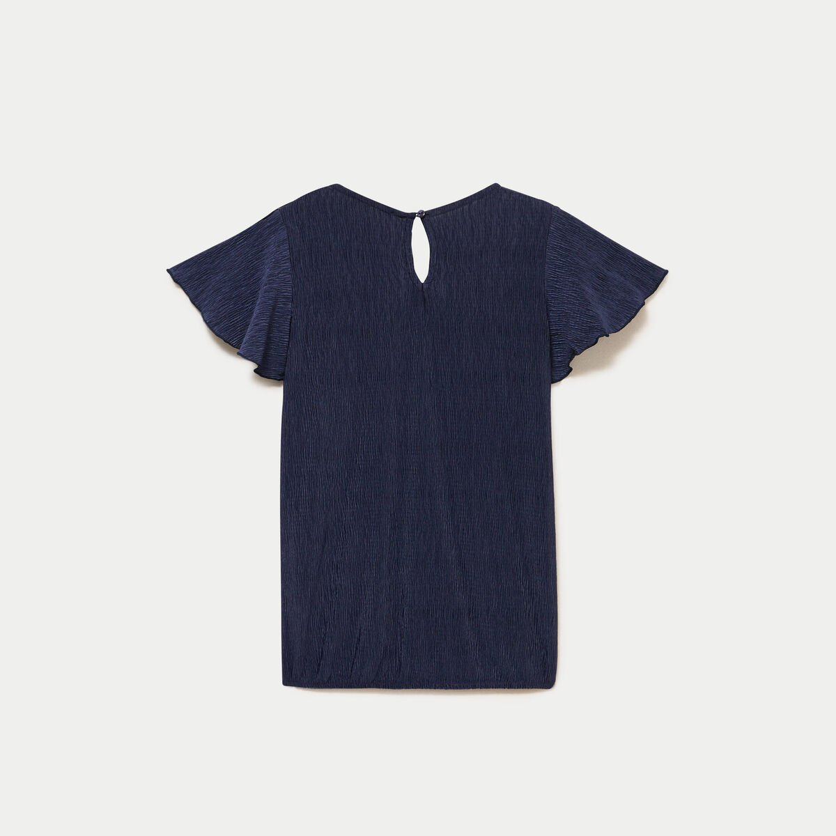 Blouse col v manches courtes dentelle bleu marine femme