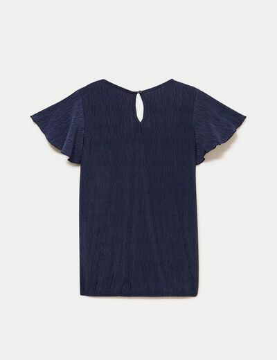 Blouse col v manches courtes dentelle bleu marine femme